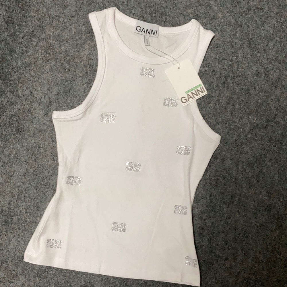 Ganni White Sleeveless Top with Silver Accents